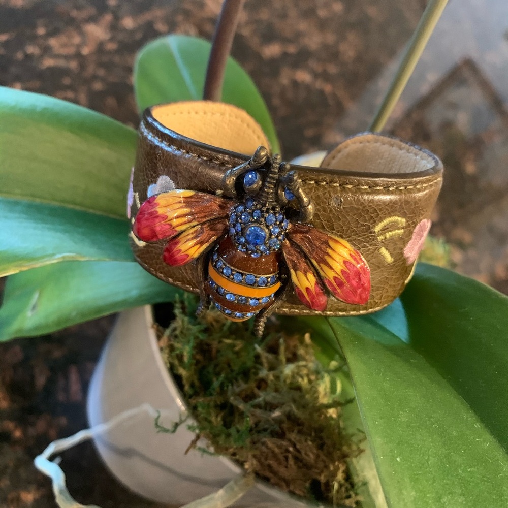 Leather Band Bracelet Cuff with Embellishments